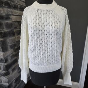JustFab Cream Openwork Crewneck Sweater